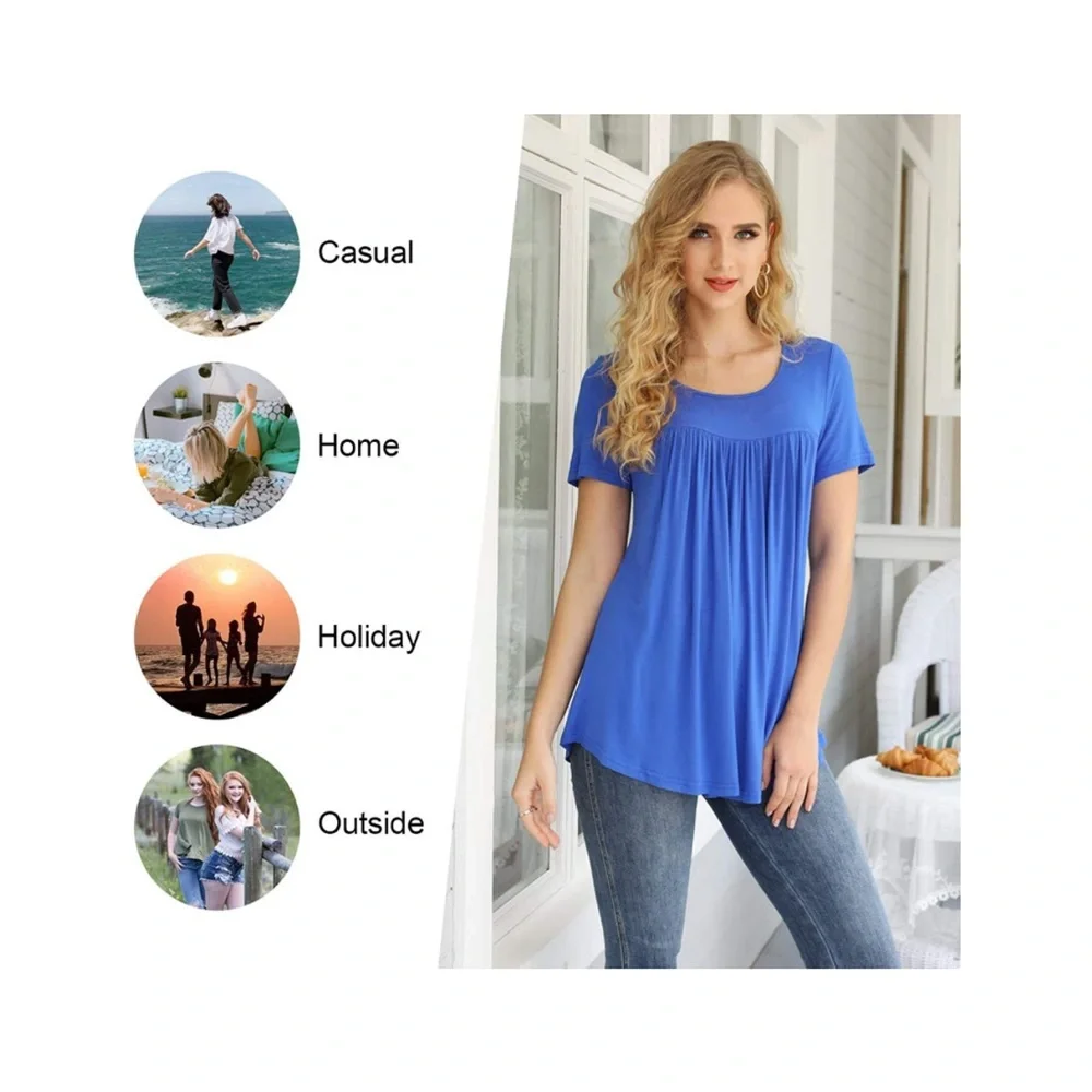 LONGYUAN Women Casual Tops Short Sleeve Tunic Hide Belly Shirts Elastic Blouse‎